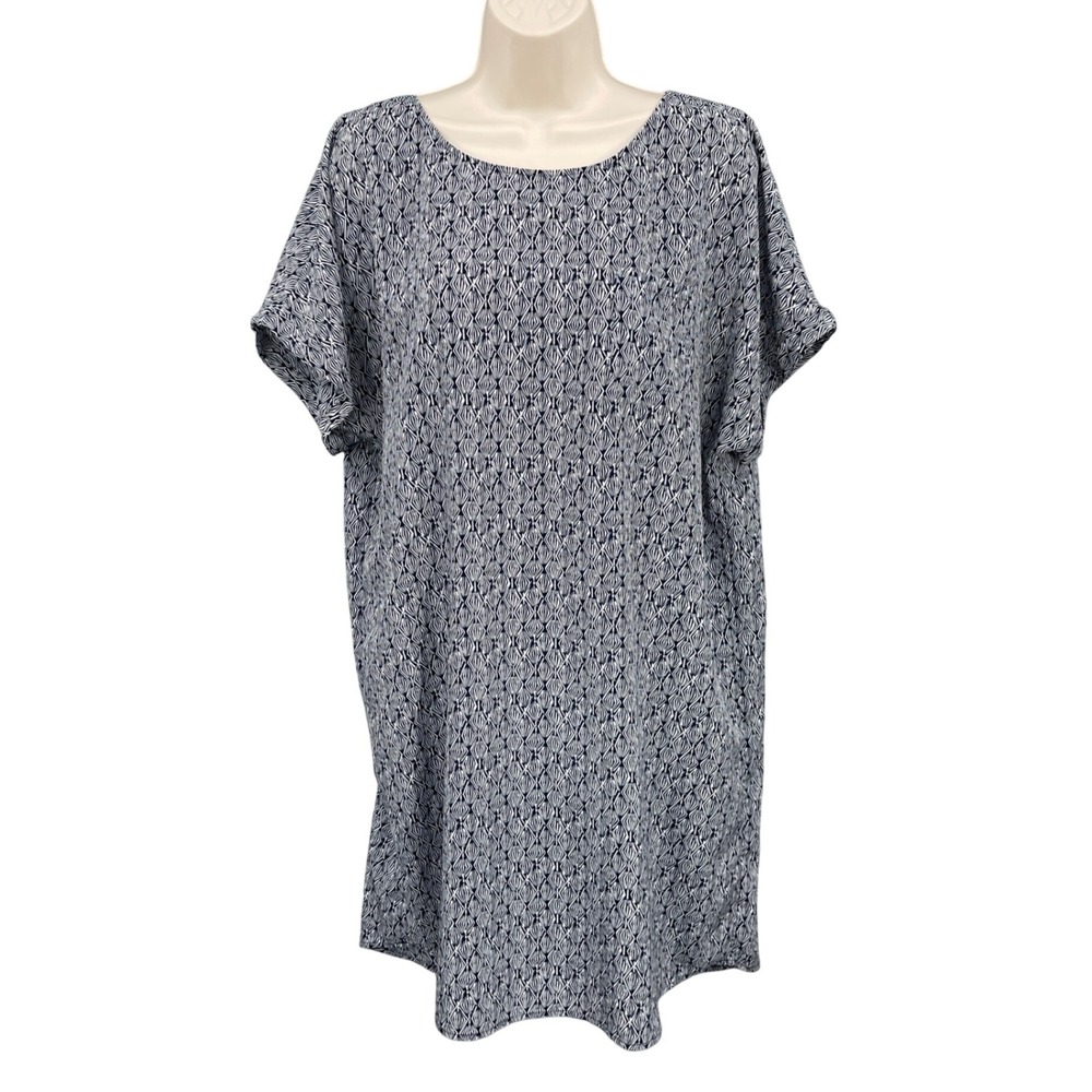 Caslon Dress Woman‎ L Blue Boxy Shift Mini Geometric Casual Lightweight Relaxed